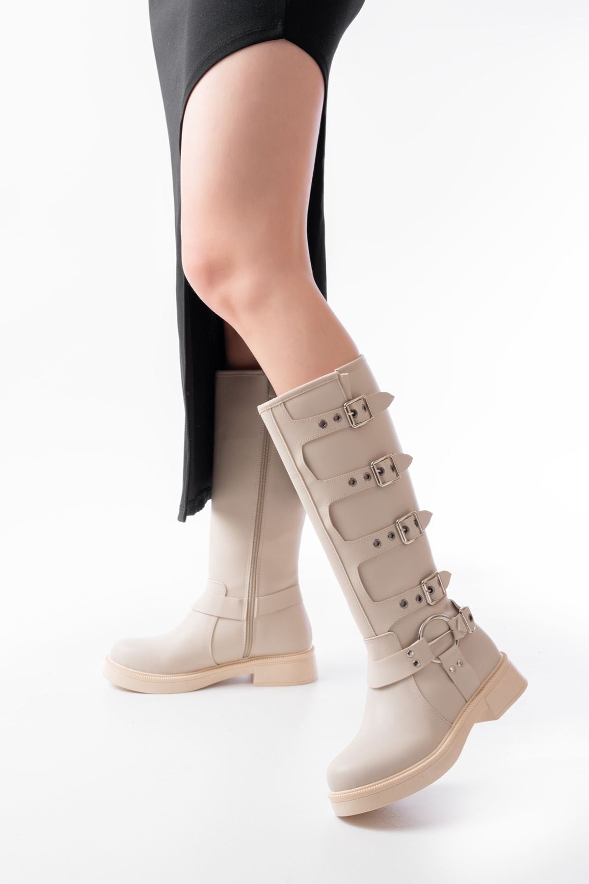 ZRİN-346 Premium Bej Günlük Kadın Binici Çizme