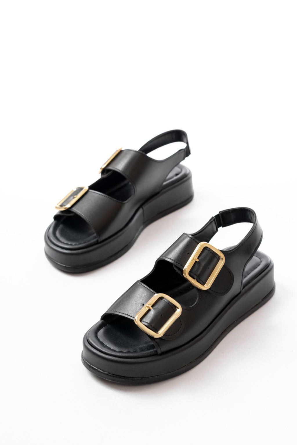 ZRİN-1187 Premium Siyah Lastikli Dolgu Topuk Kadın Sandalet