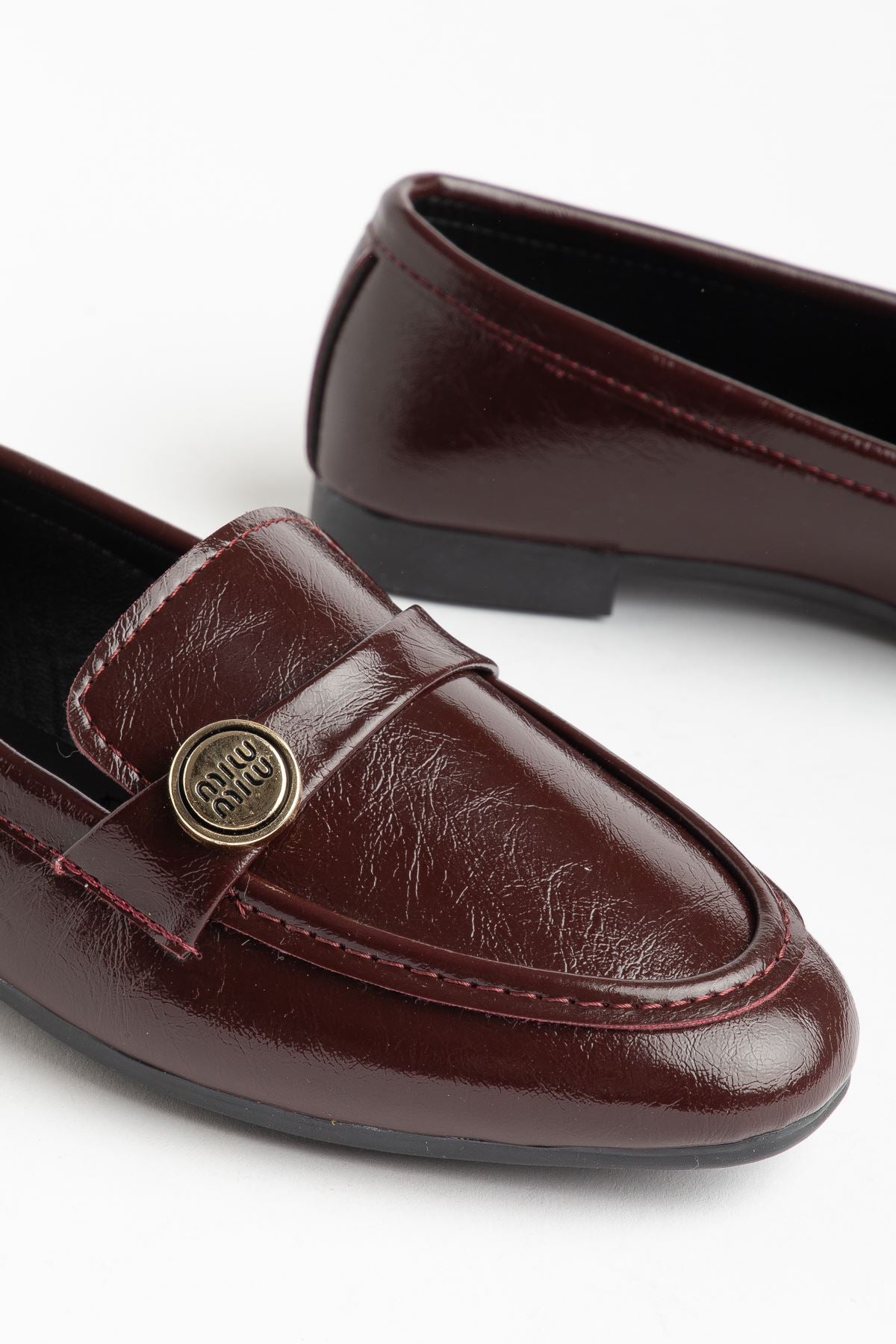 ZRİN-131 Bordo Kırışık Klasik Maskülen Günlük Kadın Babet