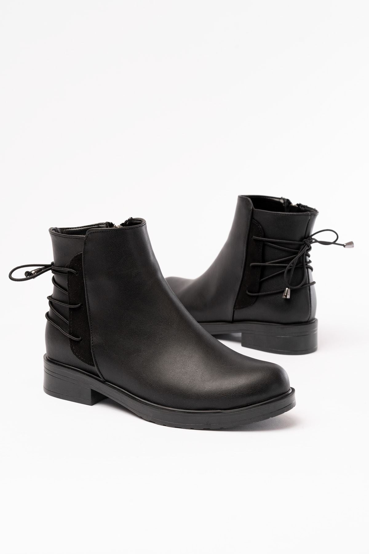 ZRİN165-209 Premium Siyah Arka Bağcıklı Fermuarlı Günlük Kadın Bot