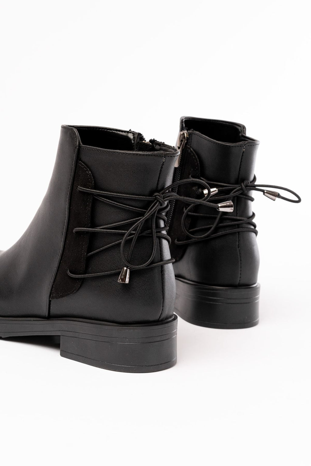 ZRİN165-209 Premium Siyah Arka Bağcıklı Fermuarlı Günlük Kadın Bot