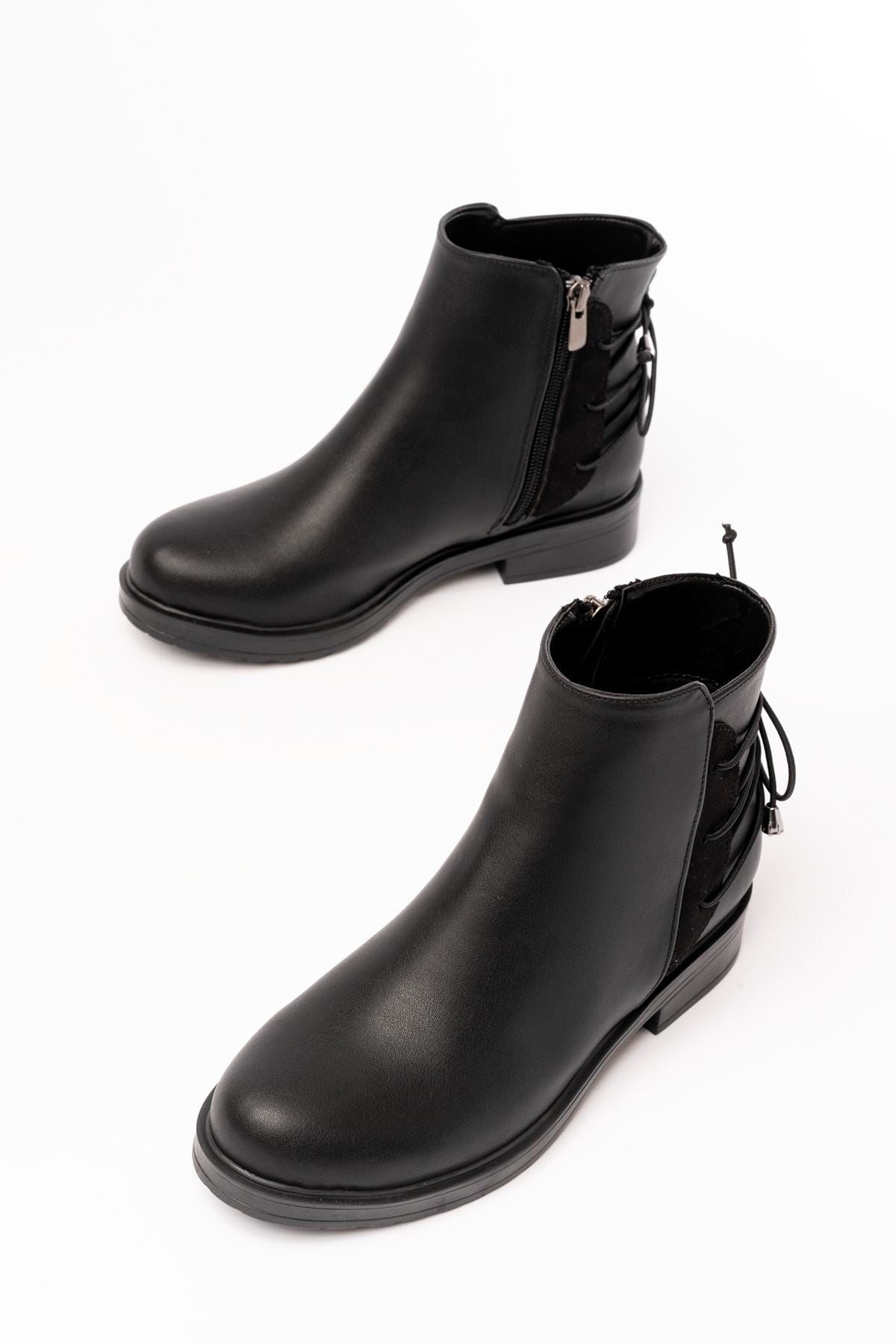 ZRİN165-209 Premium Siyah Arka Bağcıklı Fermuarlı Günlük Kadın Bot