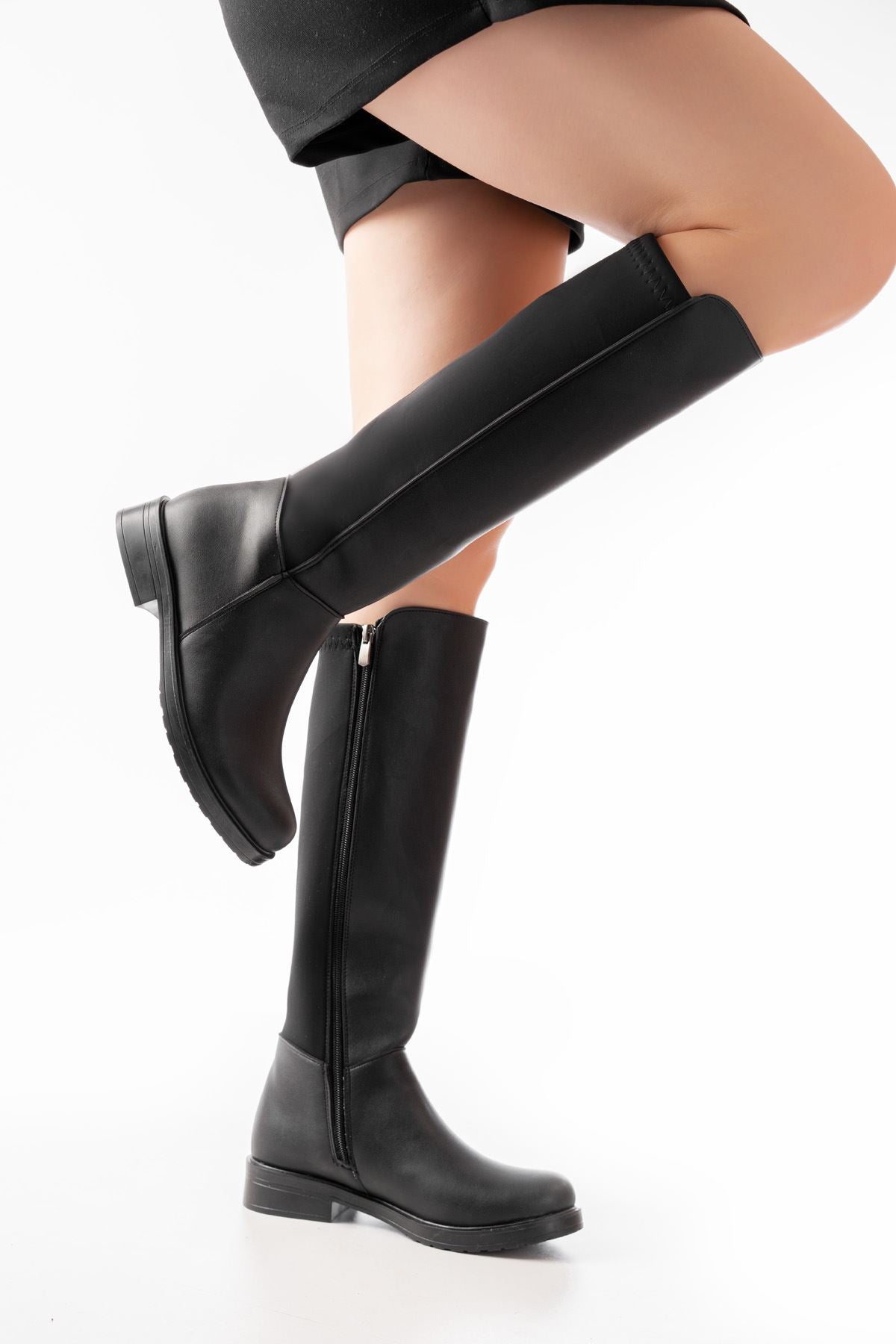 ZRİN165-305 Premium Siyah Arka Streç Fermuarlı Günlük Kadın Çizme