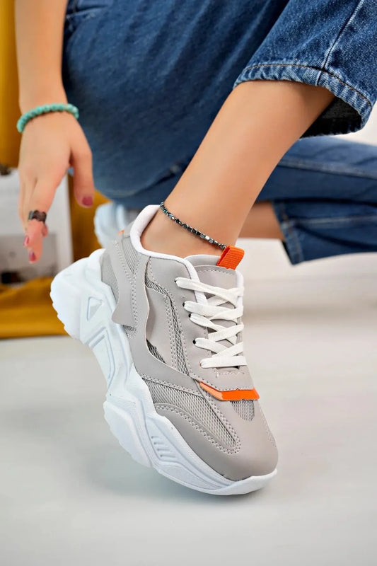 Essen Bağcıklı Triko Detaylı Bağcıklı Buz Turuncu Kadın Sneaker