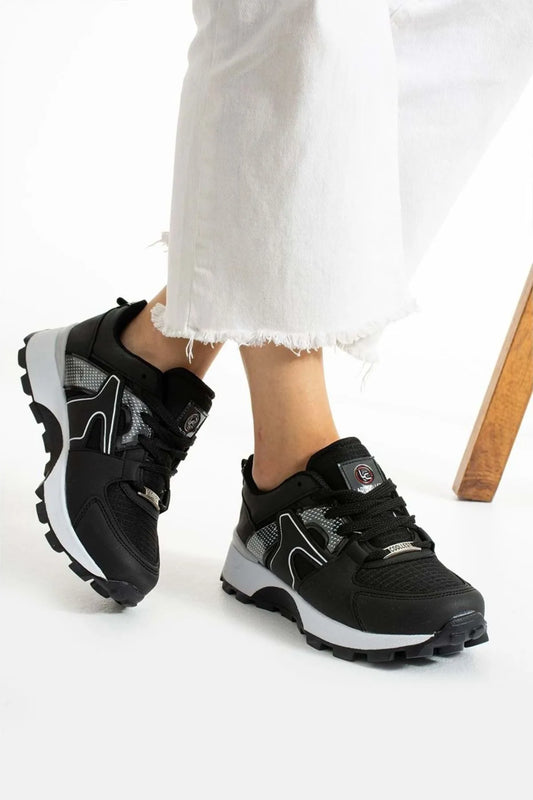 Rio Ortopedik Taban Premium Bağcıklı Siyah Beyaz Kadın Sneaker