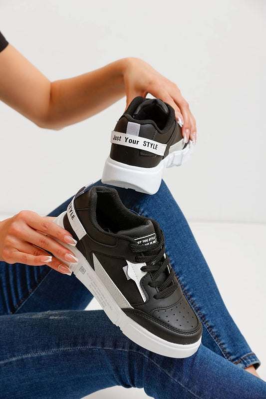 Leozen Ortopedik Taban Rahat Günlük Siyah Beyaz Kadın Sneaker