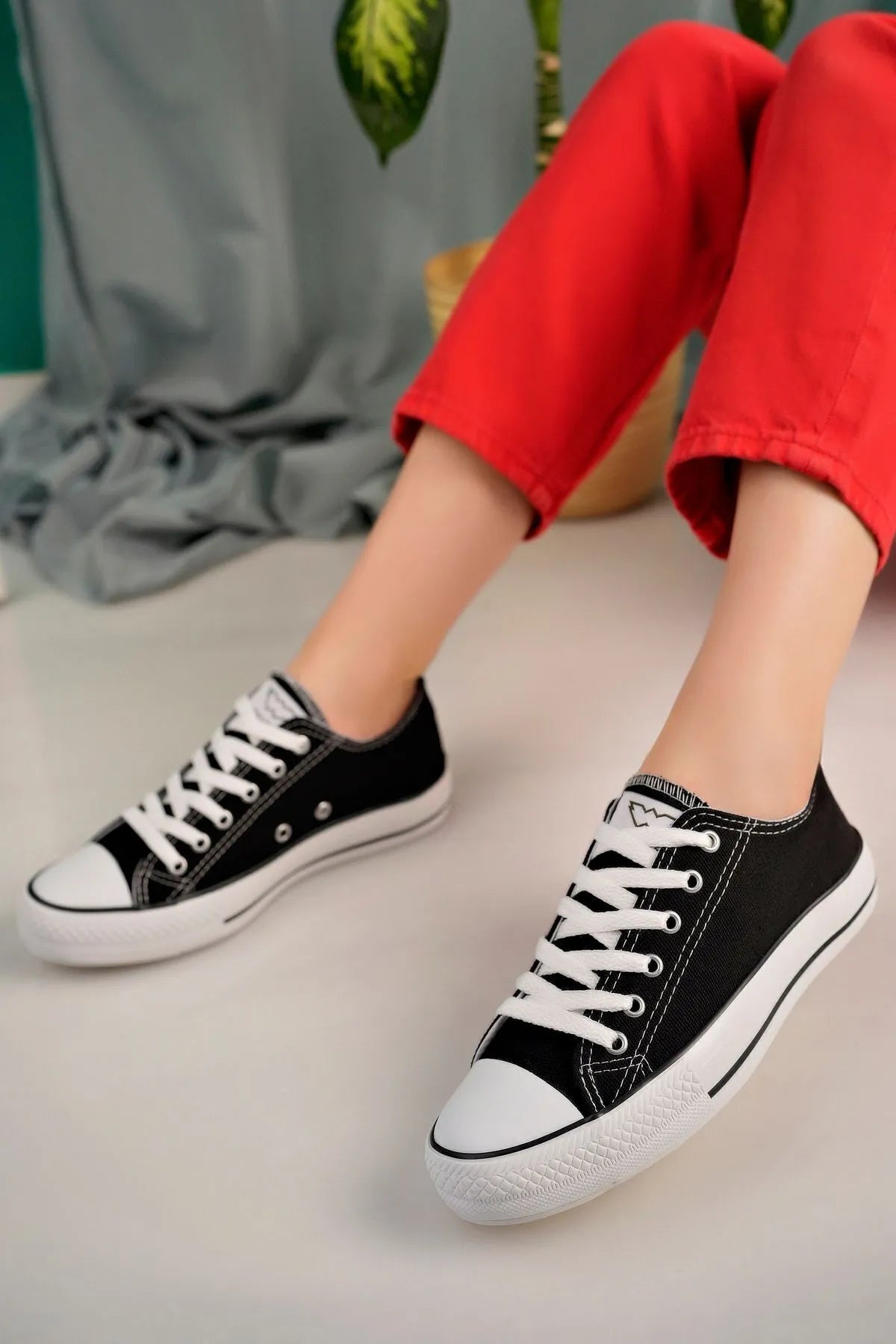 Cnvrs Casual Converse Style Black Linen Women's Sneakers
