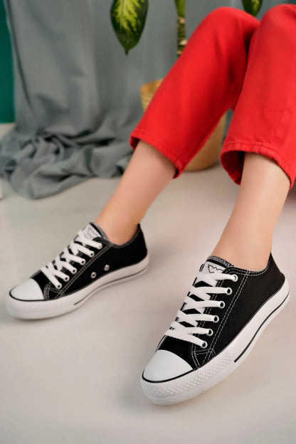 Cnvrs Casual Converse Style Black Linen Women's Sneakers