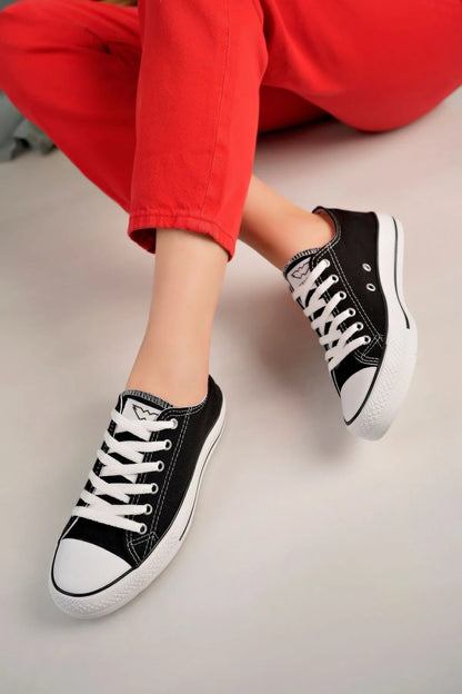Cnvrs Casual Converse Style Black Linen Women's Sneakers