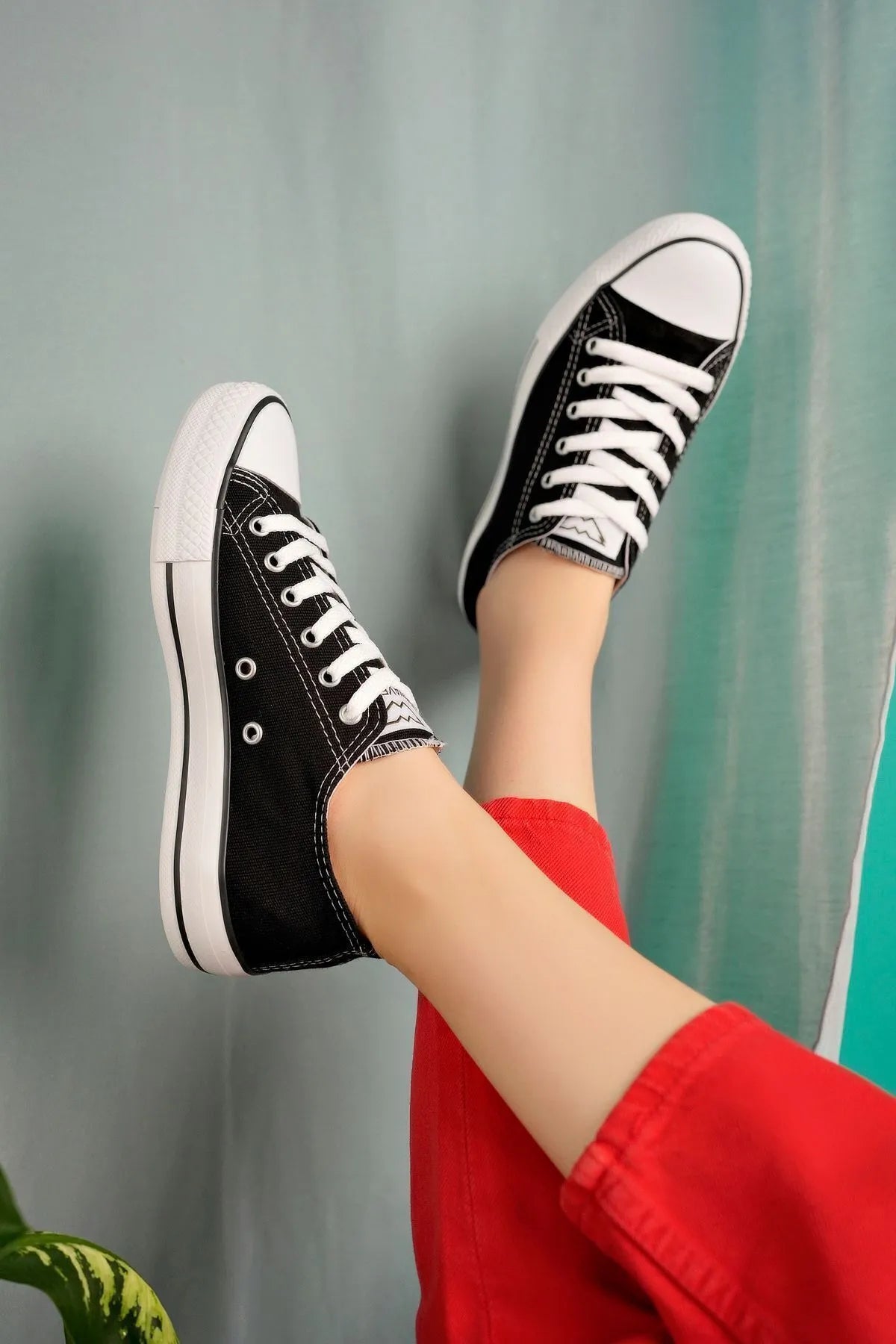 Cnvrs Casual Converse Style Black Linen Women's Sneakers
