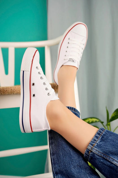 Cnvrs Casual Converse Style White Linen Women's Sneakers