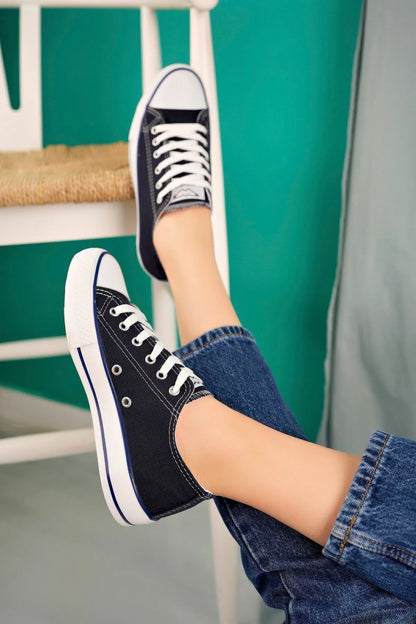 Cnvrs Casual Converse Style Navy Linen Women's Sneakers