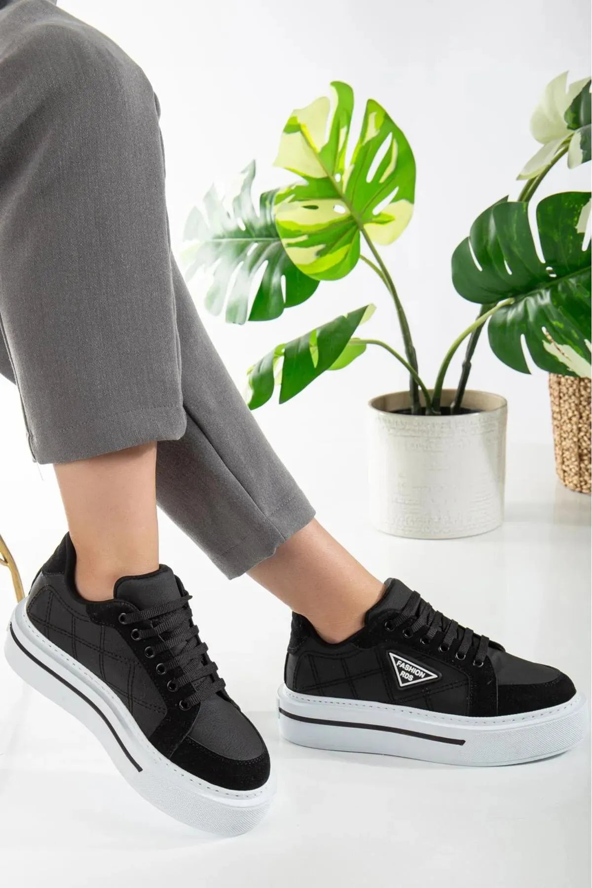 Zera Premium Orthopedic Black White Lace-Up Women's Sneakers