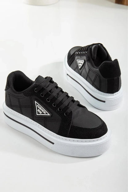 Zera Premium Orthopedic Black White Lace-Up Women's Sneakers