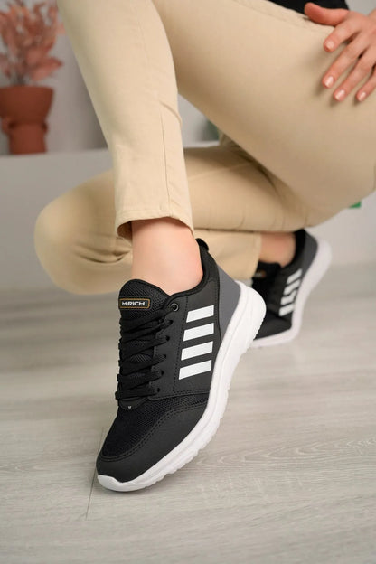Four Orthopedic Sole Comfortable Women's Black White Sneakers