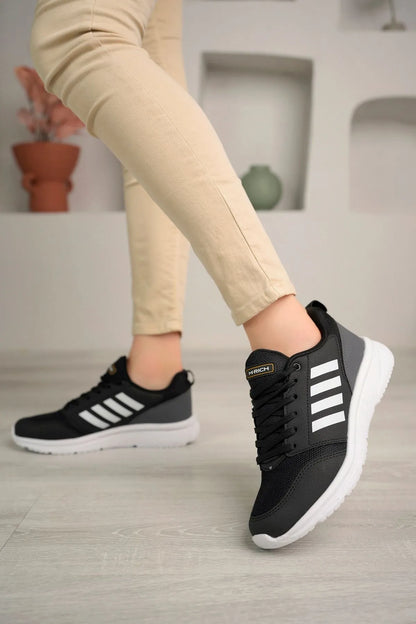 Four Orthopedic Sole Comfortable Women's Black White Sneakers
