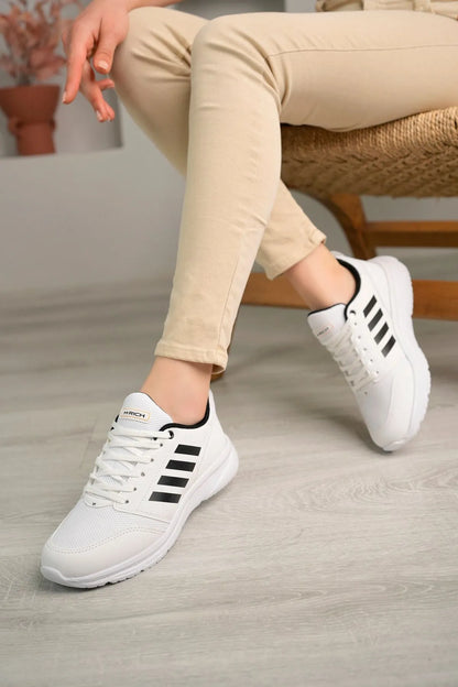 Four Orthopedic Sole Comfortable Women's White Sneakers