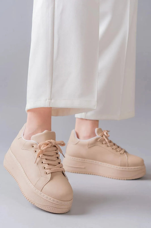 Luke Bej Bağcıklı Basic Kadın Sneaker