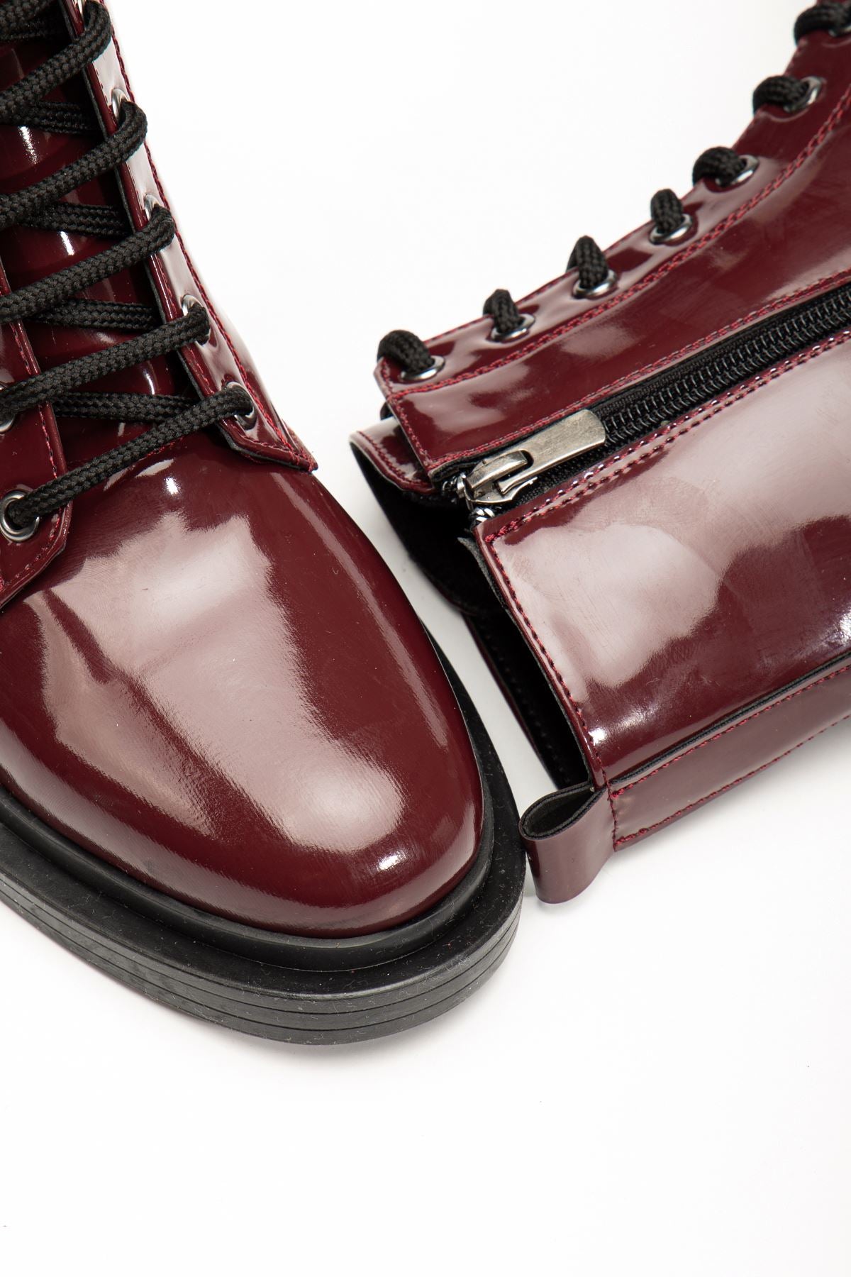 ZRİN-2289 Premium Bordo Rugan Bağcıklı Fermuarlı Günlük Kadın Bot