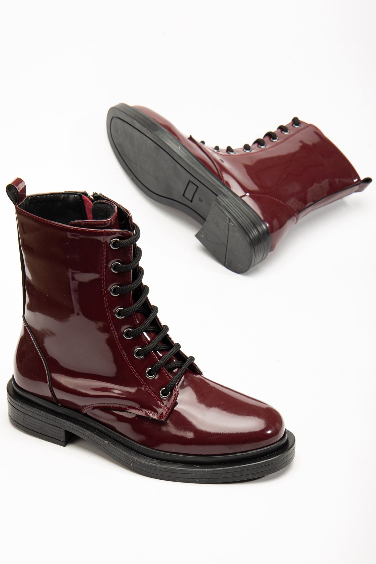 ZRİN-2289 Premium Bordo Rugan Bağcıklı Fermuarlı Günlük Kadın Bot