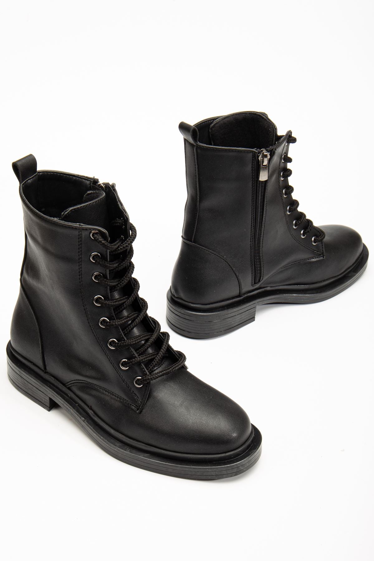 ZRİN-2289 Premium Siyah Bağcıklı Fermuarlı Günlük Kadın Bot