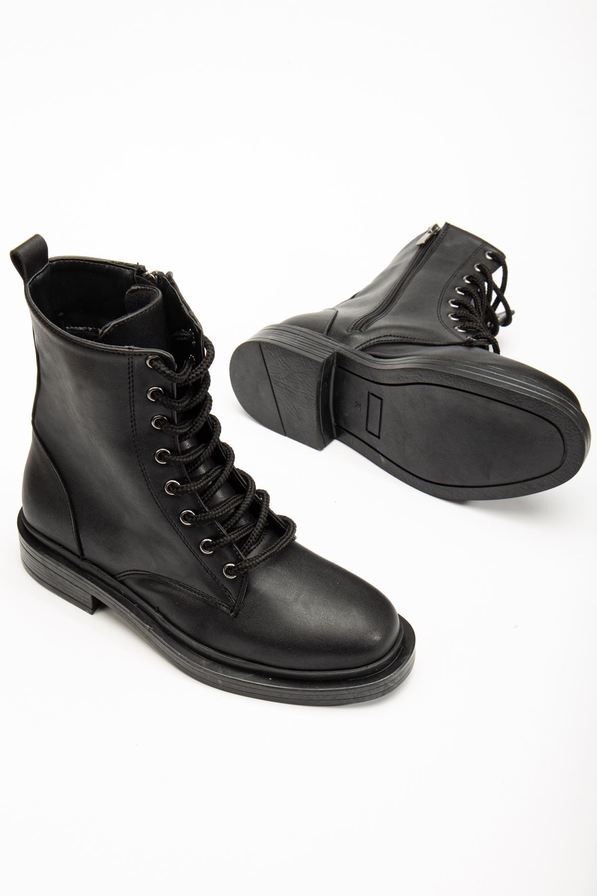 ZRİN-2289 Premium Siyah Bağcıklı Fermuarlı Günlük Kadın Bot