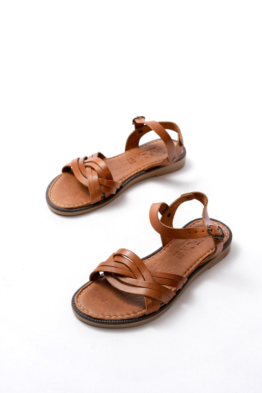 ZRİN-037 Premium Taba Hakiki Deri Ortopedik Taban Kadın Sandalet