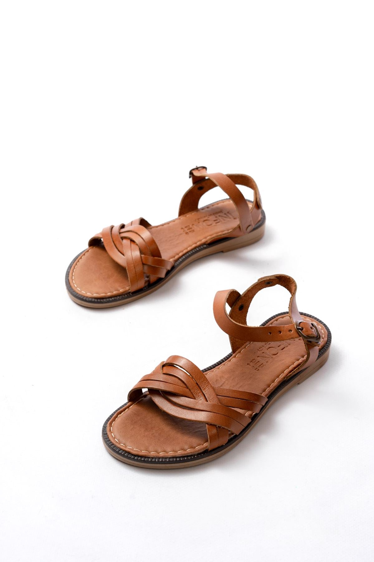 ZRİN-037 Premium Taba Hakiki Deri Ortopedik Taban Kadın Sandalet