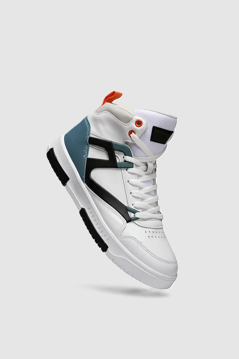 2263 Premium Erkek Comfort Boğazlı Basket Sneaker Bot Beyaz Petrol