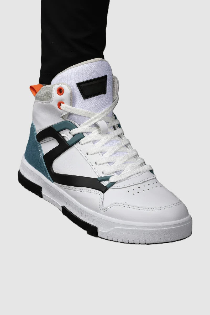 2263 Premium Erkek Comfort Boğazlı Basket Sneaker Bot Beyaz Petrol