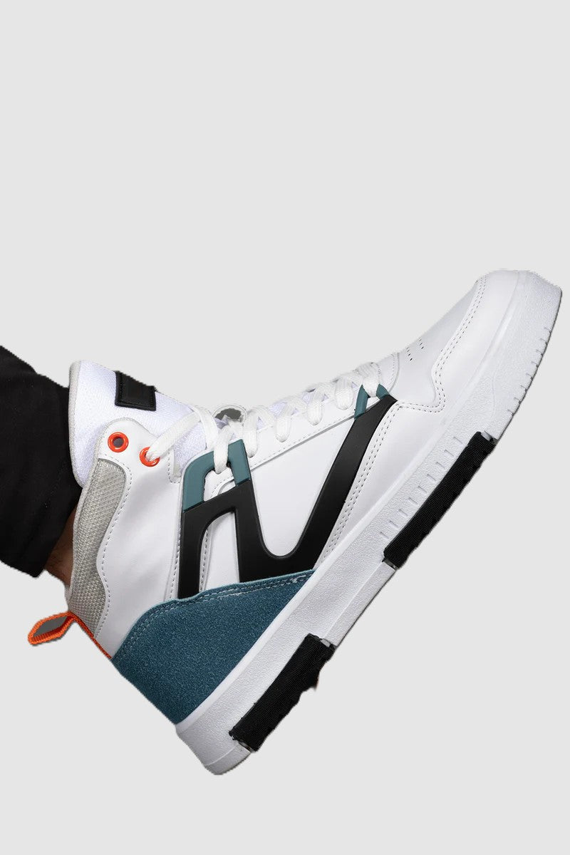 2263 Premium Erkek Comfort Boğazlı Basket Sneaker Bot Beyaz Petrol