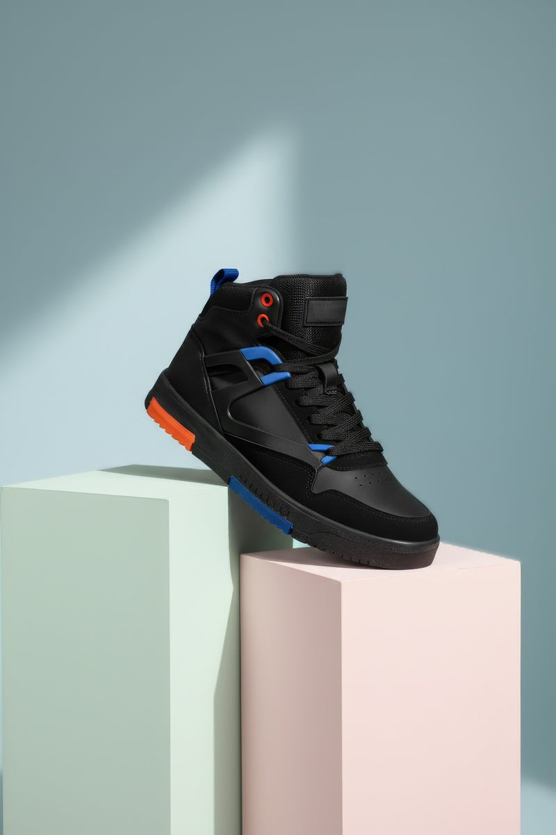 2263 Premium Erkek Comfort Boğazlı Basket Sneaker Bot Siyah Mavi