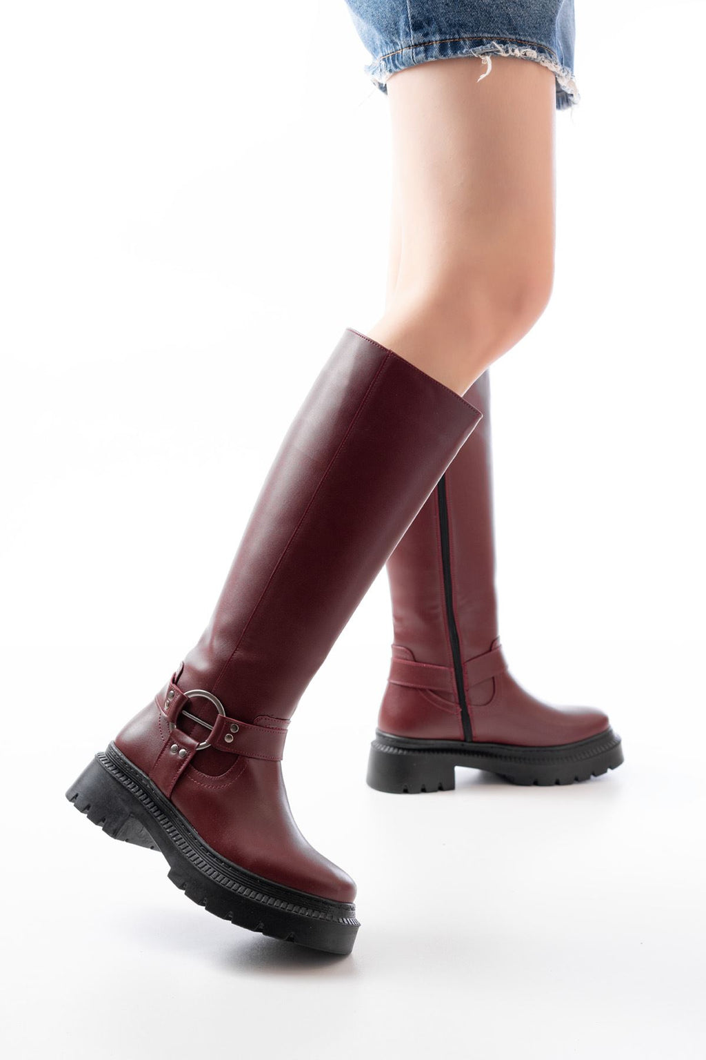 ZRİN-3021 Premium Bordo Fermuarlı Günlük Kadın Çizme