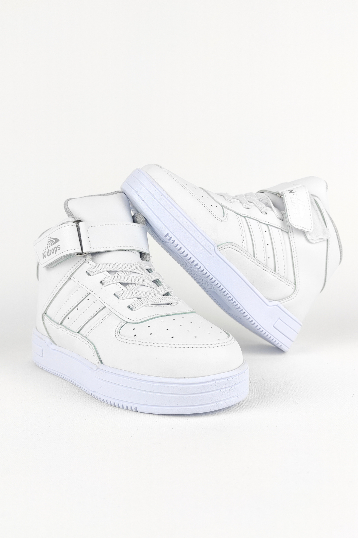 Nd-09 High Neck Velcro Kids White Basket Sport Shoes