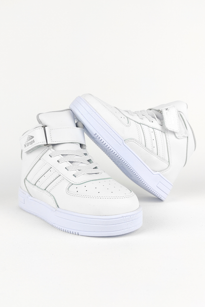 Nd-09 High Neck Velcro Kids White Basket Sport Shoes