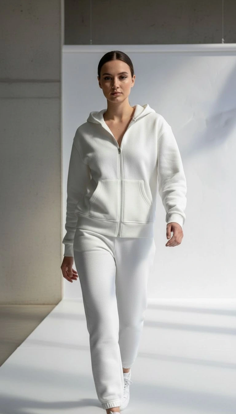 3 İplik Şardonlu Kapşonlu Hoodie Frm Beyaz