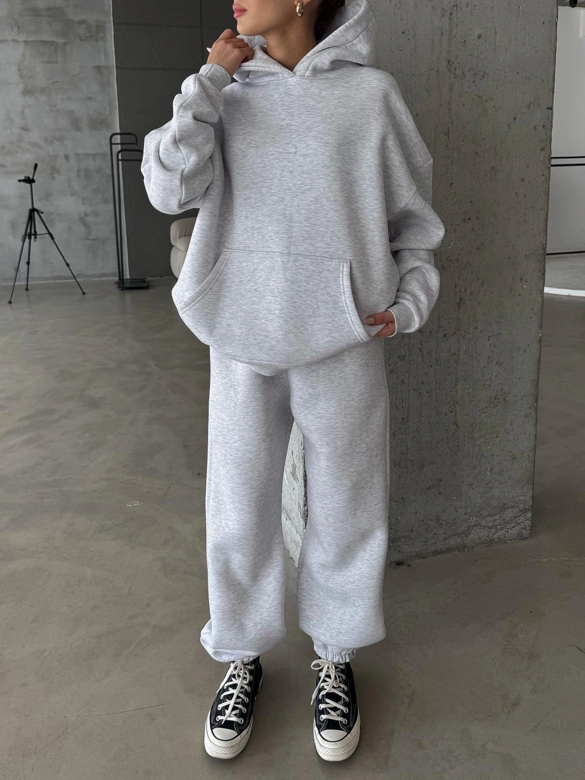 3 İplik Şardonlu Lastik Paça Kadın Eşofman Altı Gri