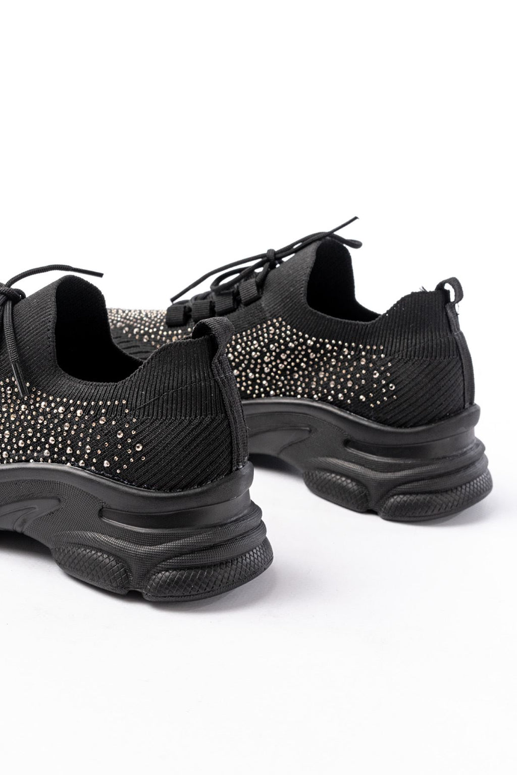 ZRİN-3002 Premium Siyah Bağcıklı Fileli Taş Aksesuarlı Günlük Sneaker