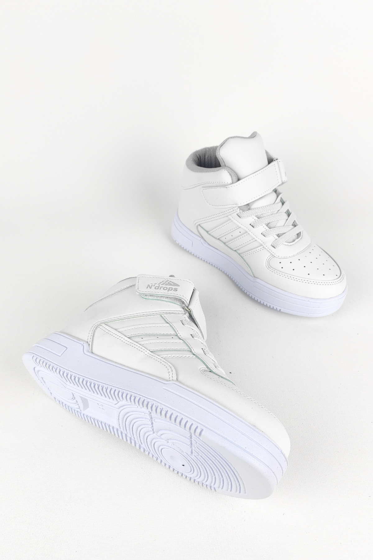 Nd-09 High Neck Velcro Kids White Basket Sport Shoes