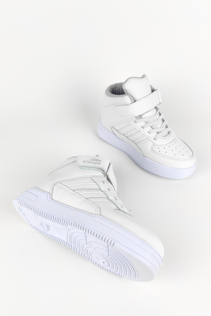 Nd-09 High Neck Velcro Kids White Basket Sport Shoes
