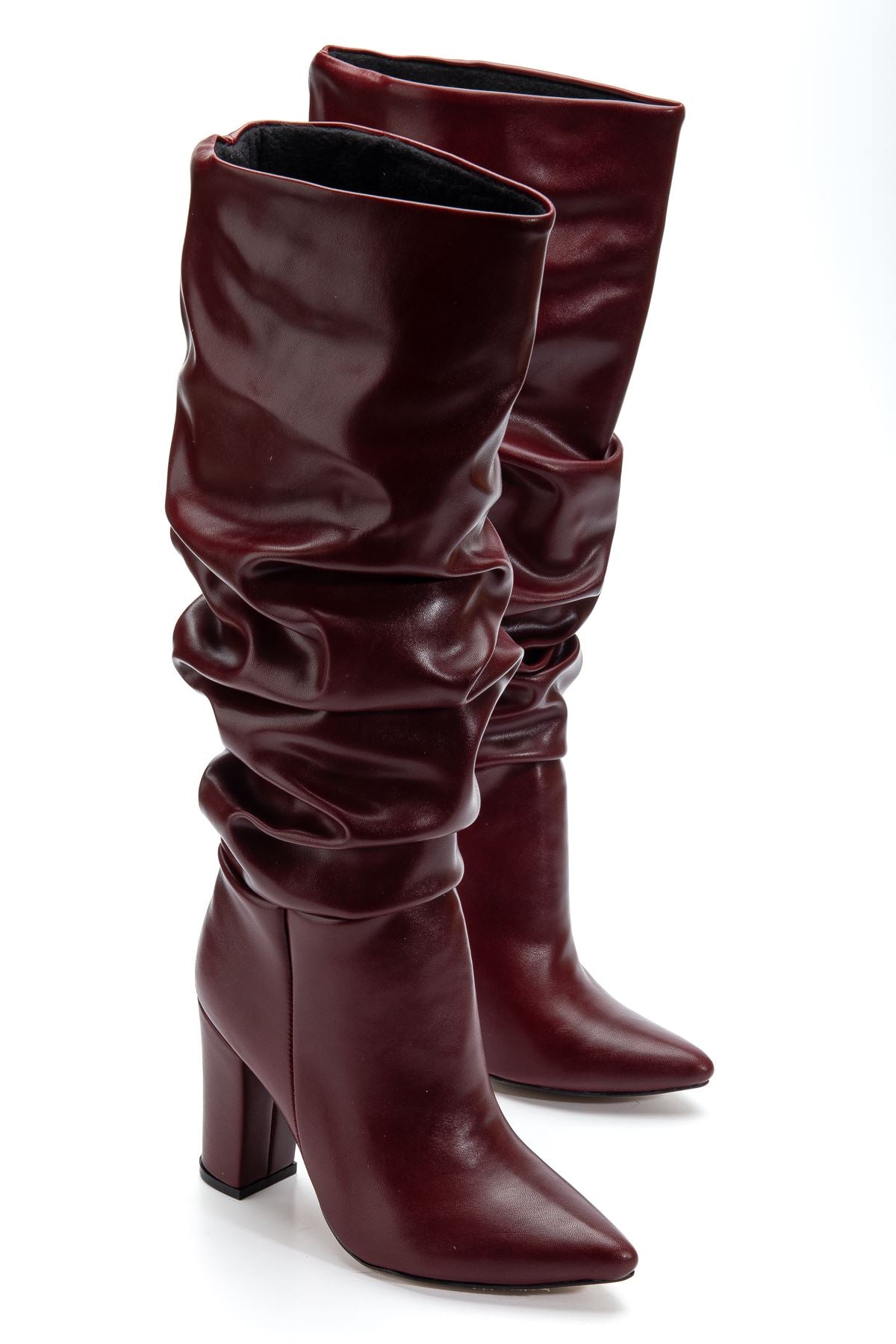 ZRİN-4807 Premium Bordo Körüklü Kalın Topuk Günlük Kadın Çizme 9,5 Cm