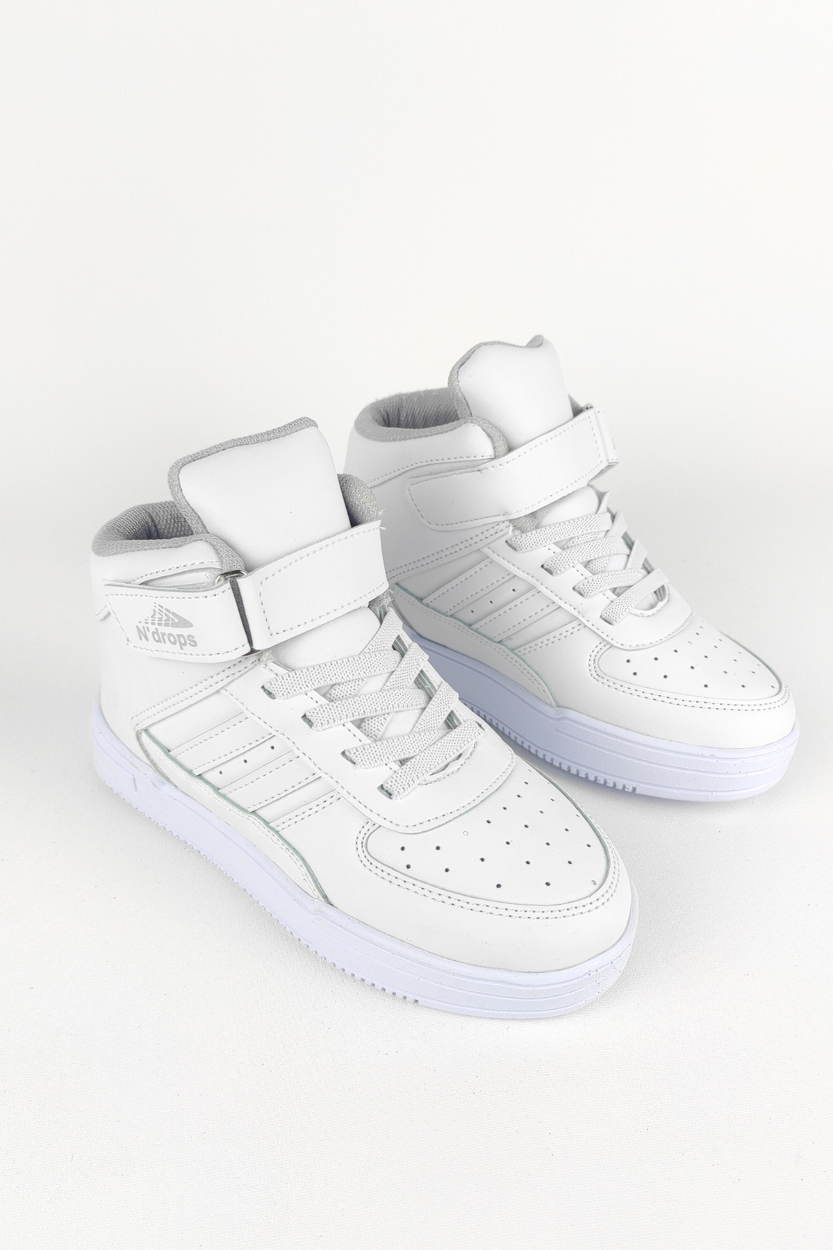 Nd-09 High Neck Velcro Kids White Basket Sport Shoes