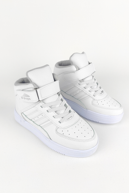 Nd-09 High Neck Velcro Kids White Basket Sport Shoes