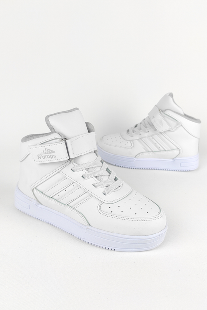 Nd-09 High Neck Velcro Kids White Basket Sport Shoes