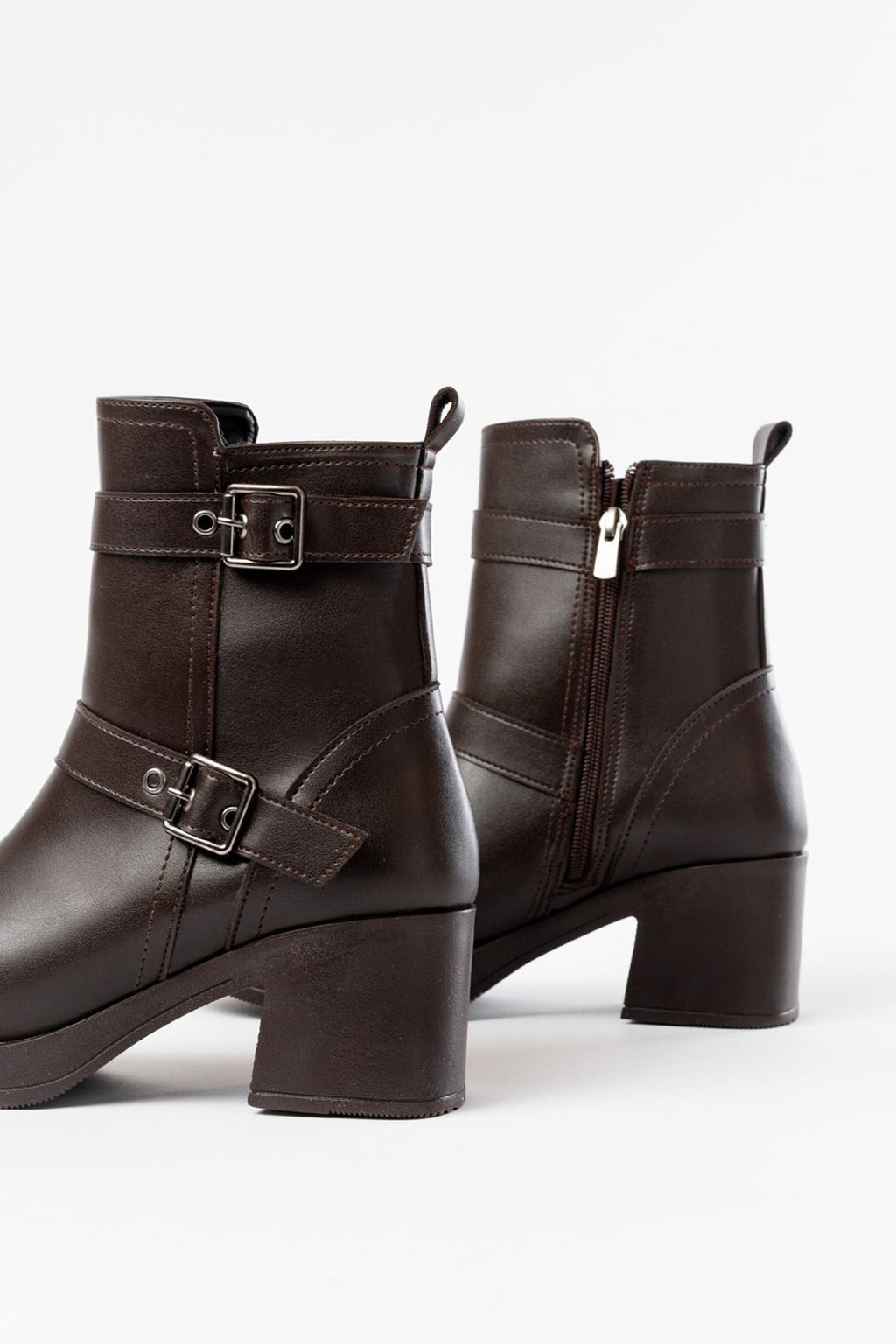 ZRİN-3027 Premium Kahverengi Topuklu Fermuarlı Günlük Kadın Bot