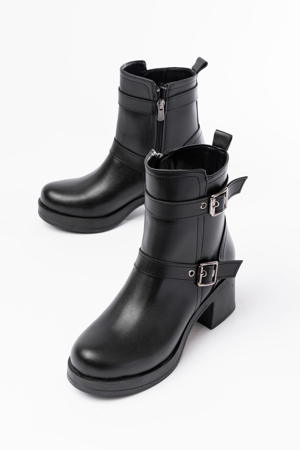 ZRİN-3027 Premium Siyah Topuklu Fermuarlı Günlük Kadın Bot