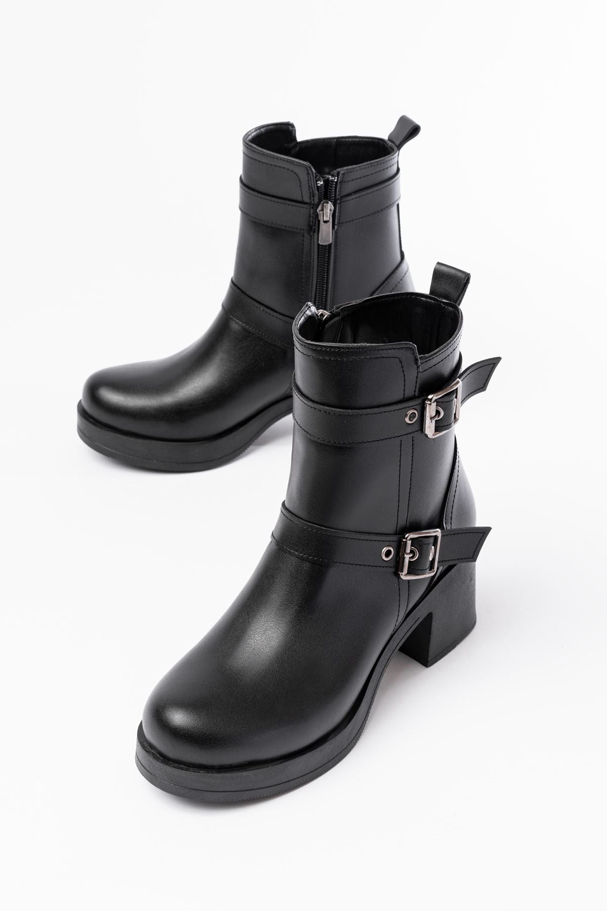 ZRİN-3027 Premium Siyah Topuklu Fermuarlı Günlük Kadın Bot
