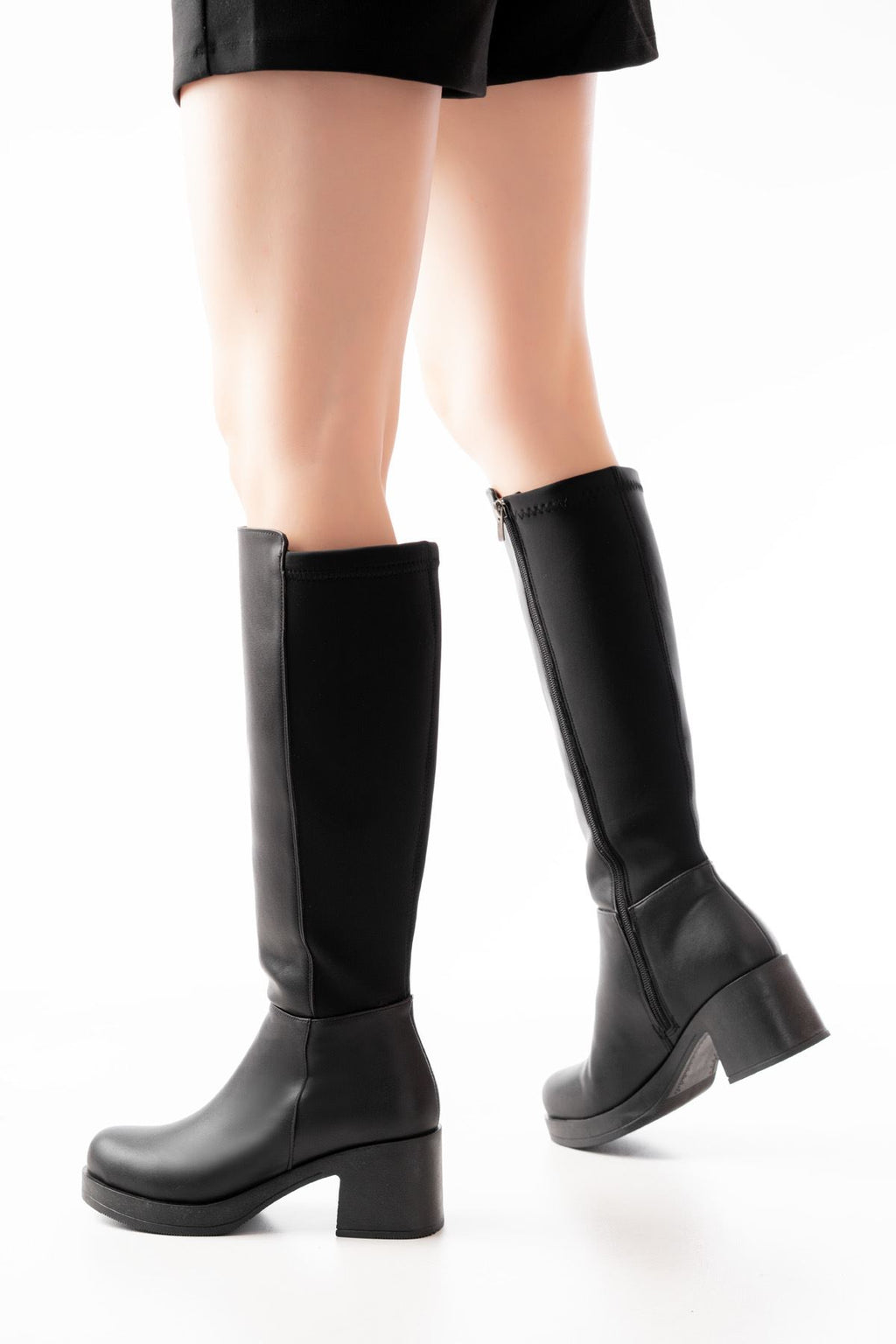 ZRİN-3060 Premium Siyah Topuklu Fermuarlı Günlük Kadın Çizme