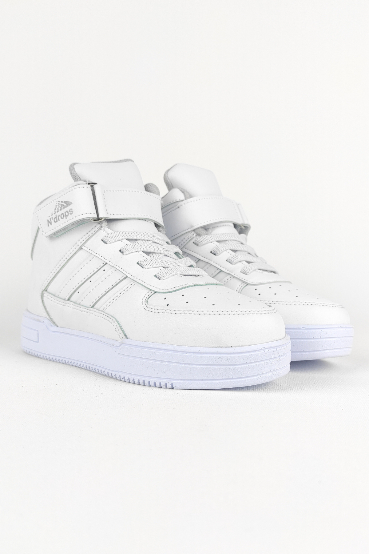 Nd-09 High Neck Velcro Kids White Basket Sport Shoes