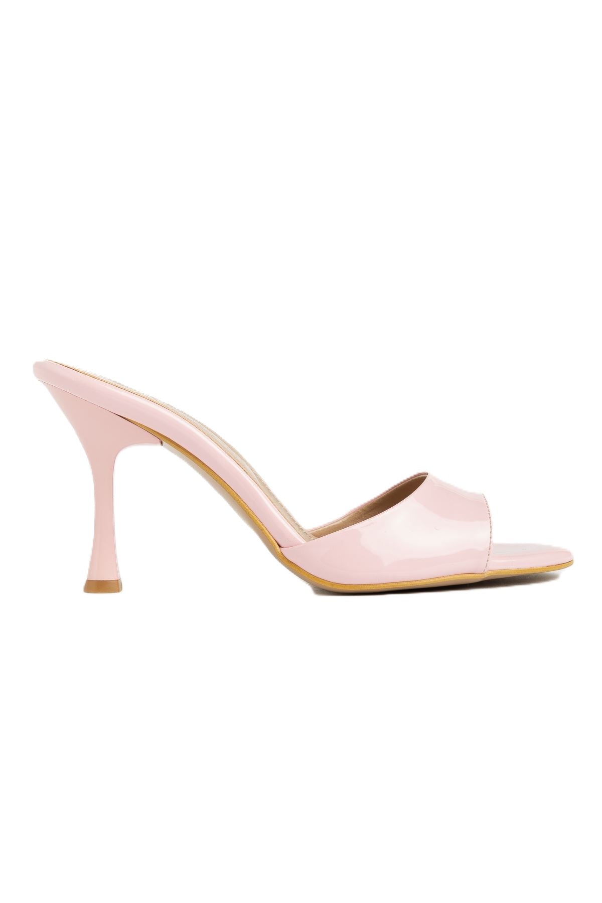 ZRİN-716 Pembe Rugan Sivri Burunlu Topuklu Terlik 9 cm